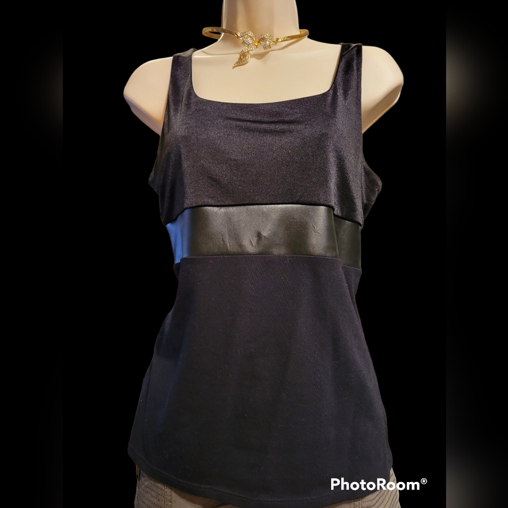 NWT Top S Black Jersey & Fake Leather